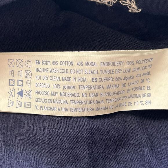 Forever 21 Womens Sz M Cropped Fringe T Shirt Blue White Boho Festival - Picture 3 of 4